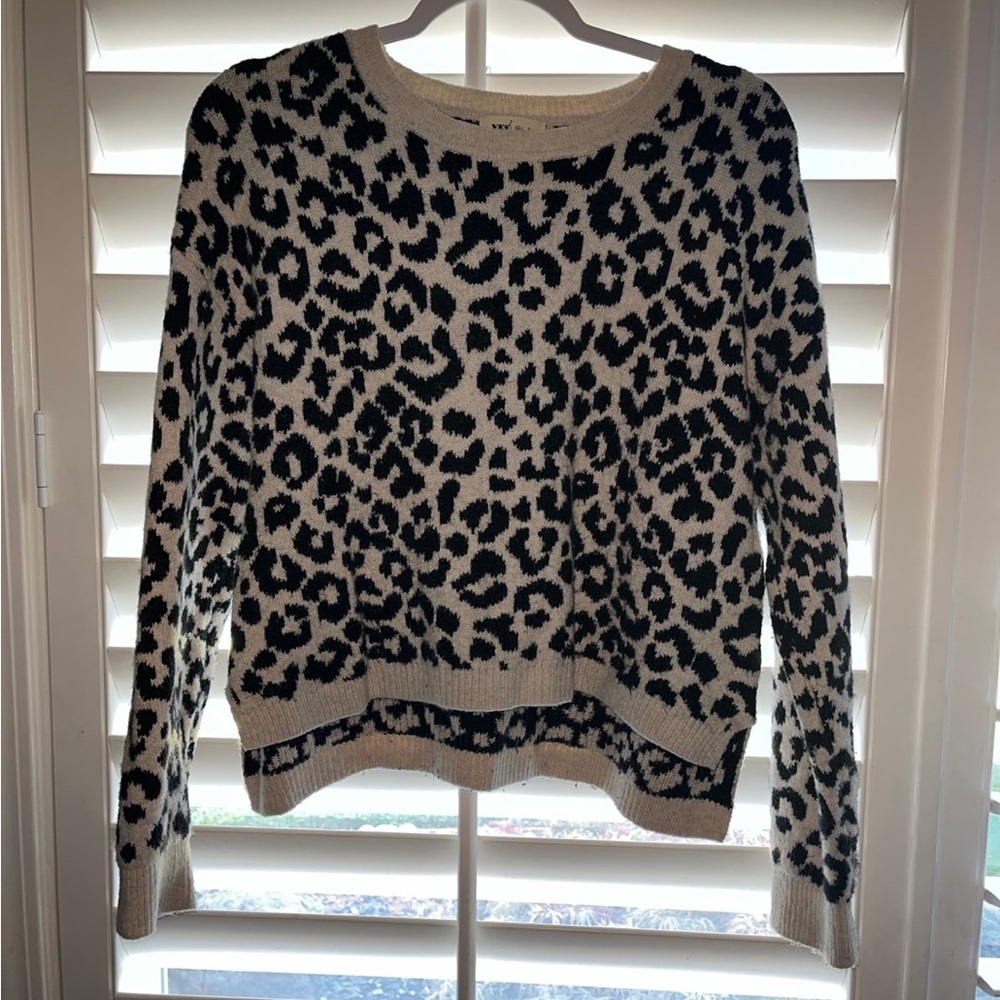 Lola Leopard Print Crew Neck Sweater - Black and Cream
